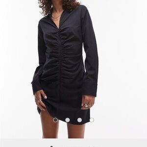 Mango Black Long Sleeve Ruched Dress